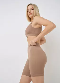 Бесшовные шорты в рубчик, Бежевый