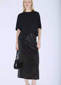 Блестящая юбка макси с пайетками, Черный