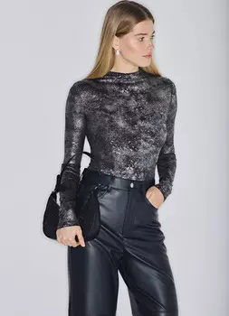 Блестящее боди с напылением, Серебряный