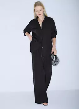 Блестящие широкие брюки, Черный