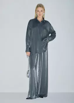 Блестящие широкие брюки, Серый