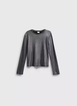 Блестящий лонгслив в рубчик для девочек, Черный