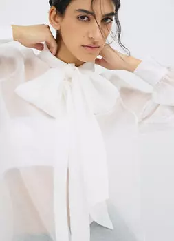 Блузка из лиоцелла с бантом, Белый