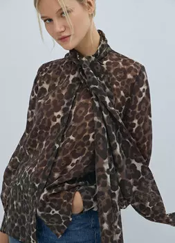 Блузка из лиоцелла с объёмным бантом, Бежевый