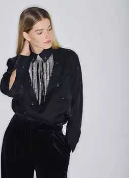 Блузка из лиоцелла со стразами, Черный