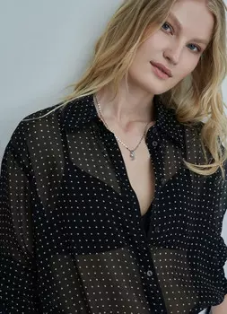 Блузка из шифона с принтом, Черный