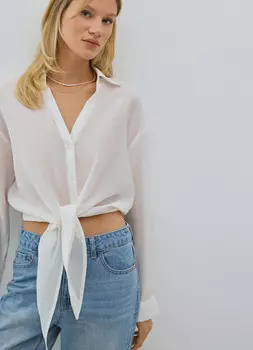 Блузка из вискозы с узлом-завязкой, Белый