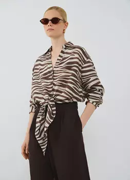 Блузка из вискозы с узлом-завязкой, Бежевый