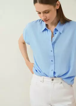 Блузка из вискозы со льном, Голубой