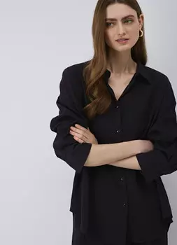 Блузка из жатой вискозы, Черный