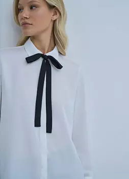 Блузка с контрастным галстуком-бантом, Белый