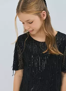 Блузка с пайетками для девочек, Черный