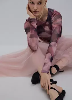 Боди из сетки с принтом, Оранжевый