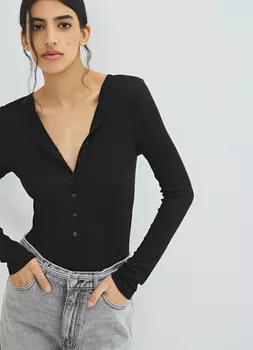 Боди с длинным рукавом, Черный