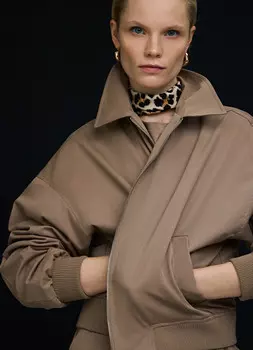 Бомбер из хлопка на молнии, Бежевый