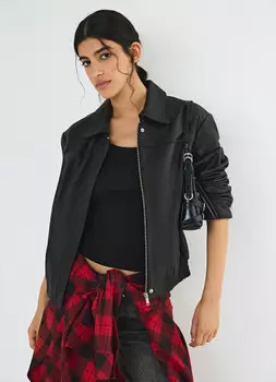 Бомбер из натуральной кожи, Черный