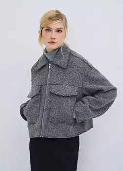 Бомбер из пальтовой ткани, Серый