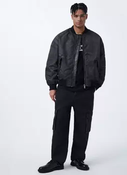 Бомбер с эффектом стирки, Серый