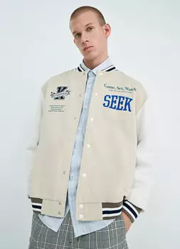 Бомбер с контрастными рукавами, Бежевый