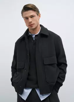 Куртка с отложным воротником и накладными карманами, Коричневый