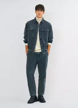 Брюки из вельвета с эффектом стирки, Синий