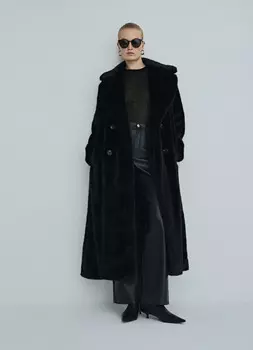 Длинная шуба из искусственного меха, Черный