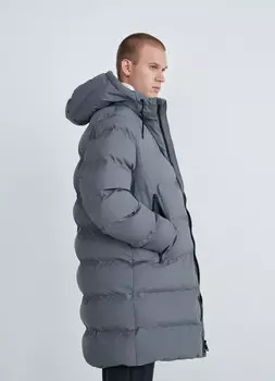Длинная утеплённая куртка с бесшовной стёжкой, Серый