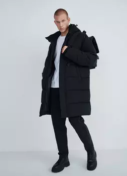 Длинная утеплённая стёганая куртка , Черный