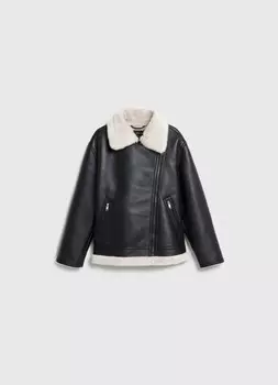 Дублёнка из искусственной кожи с мехом для девочек, Черный
