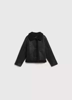 Дублёнка из искусственной кожи с мехом для девочек, Черный