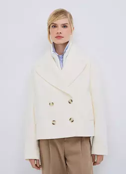 Двубортное короткое пальто, Бежевый