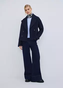 Двубортное короткое пальто, Синий