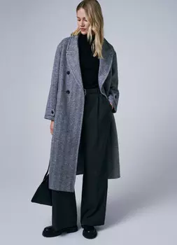 Двубортное пальто с шерстью, Серый