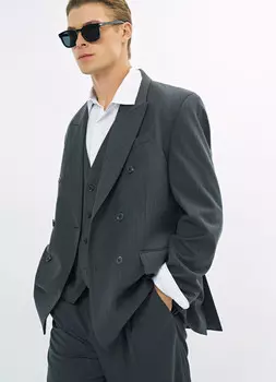 Двубортный пиджак в полоску O'STIN x Яндекс Книги, Серый