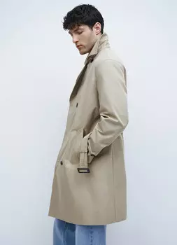 Двубортный тренч, Бежевый