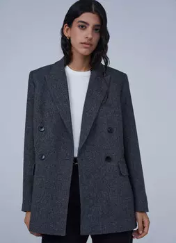 Двубортный жакет с шерстью, Серый