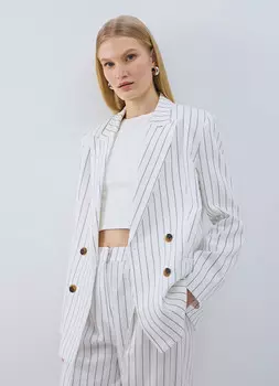 Двубортный жакет со льном, Бежевый