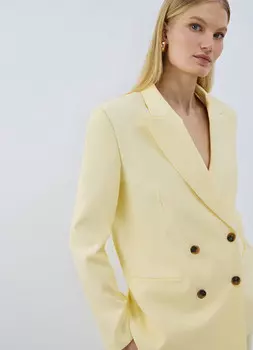 Двубортный жакет со льном, Желтый