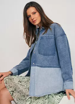 Двухцветная куртка из денима, Синий