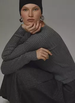 Двуслойный джемпер в рубчик, Серый