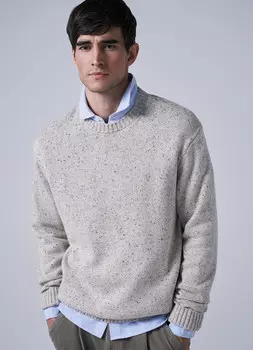 Джемпер из фактурной пряжи с шерстью, Бежевый