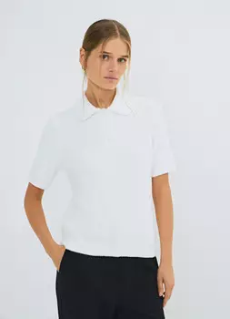 Джемпер из пушистой пряжи с коротким рукавом, Белый