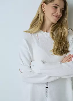 Свитер оверсайз с рваным дизайном, Белый