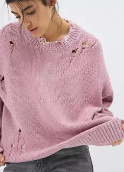 Джемпер оверсайз с эффектом стирки, Розовый