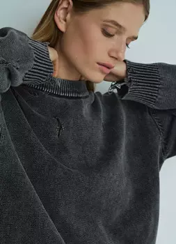 Джемпер оверсайз с эффектом стирки, Серый