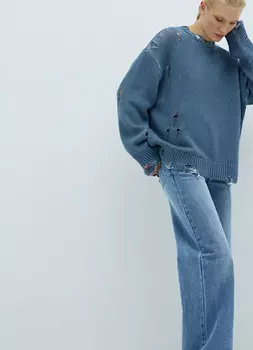 Джемпер оверсайз с эффектом стирки, Синий
