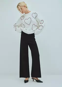 Джемпер оверсайз с сердцами из страз, Белый
