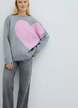 Джемпер оверсайз с сердцем, Серый