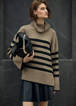 Джемпер оверсайз в полоску, Бежевый