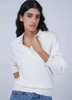 Джемпер-поло на пуговицах, Бежевый